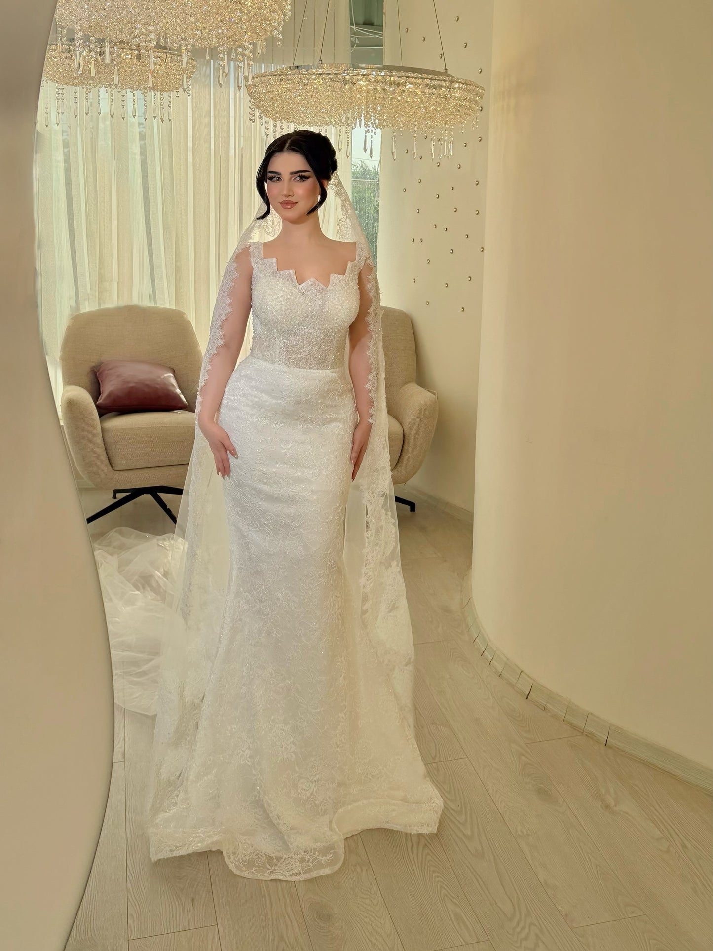 Scalloped Mermaid Wedding Dress with Cape