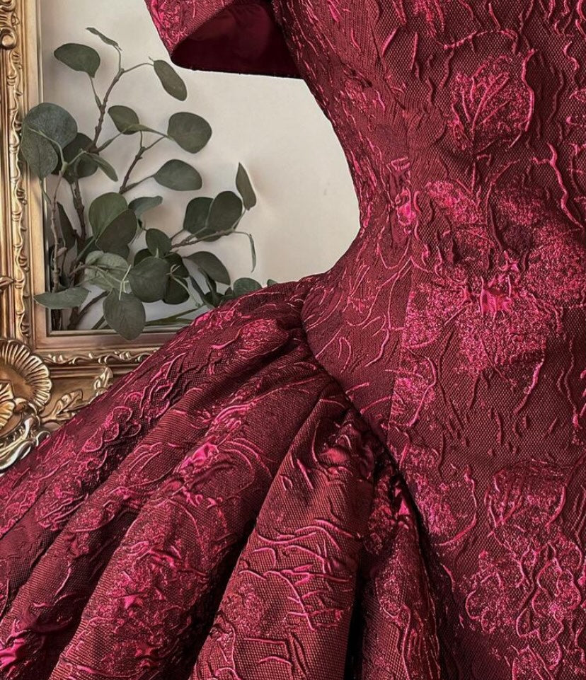Off-Shoulder Pleated Jacquard Mini Dress