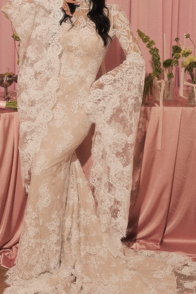 Long Sleeve Lace Mermaid Wedding Dress with Train