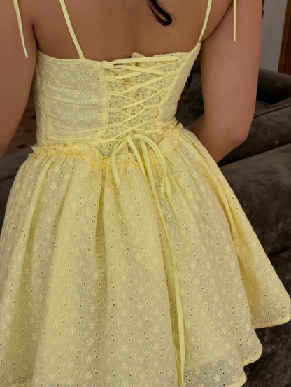 Tie-Strap Eyelet Corset Mini Dress