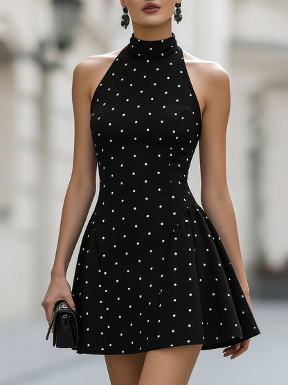 Halter High Neck Polka Dot Mini Dress
