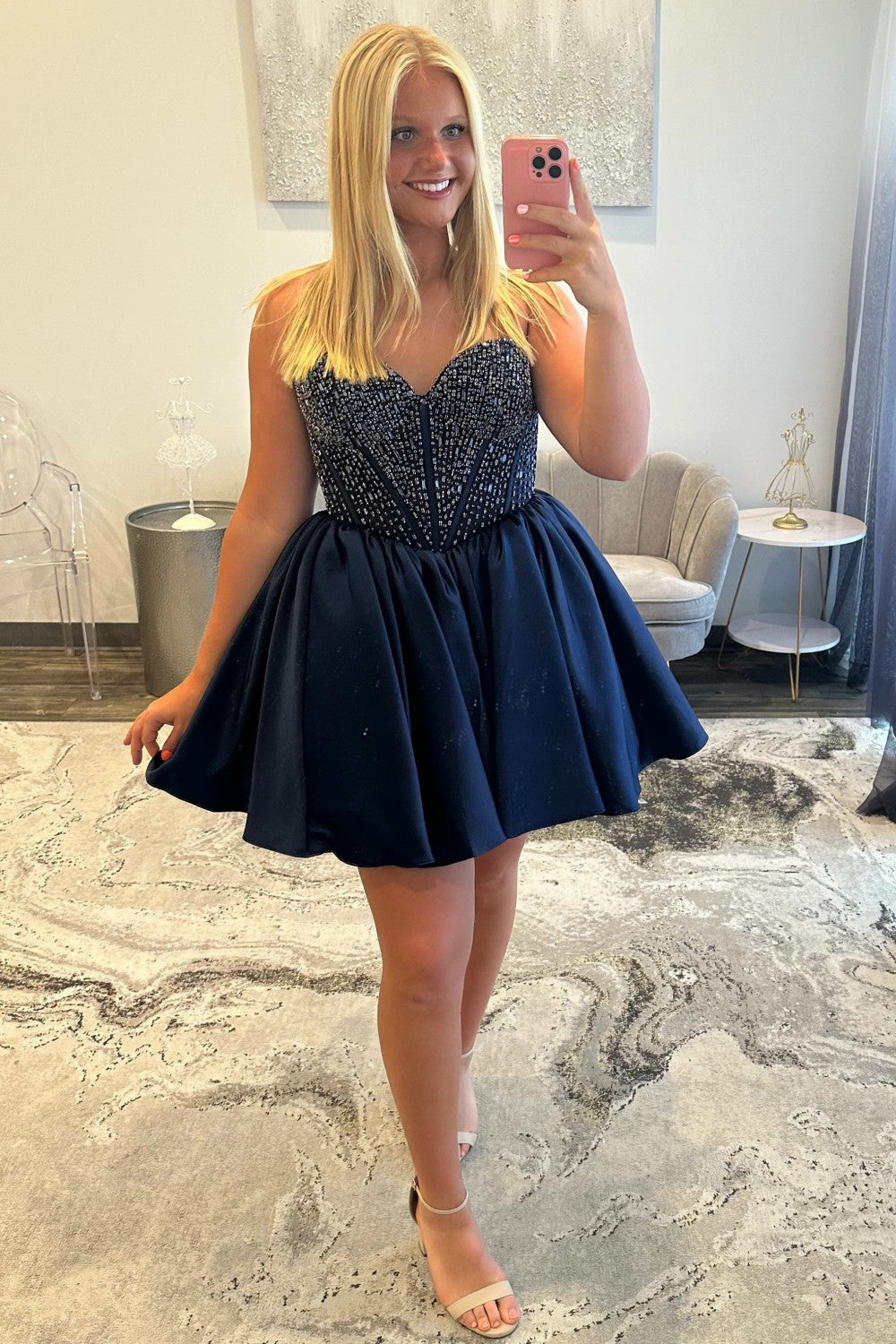Strapless Sweetheart Beaded Corset Homecoming Dress
