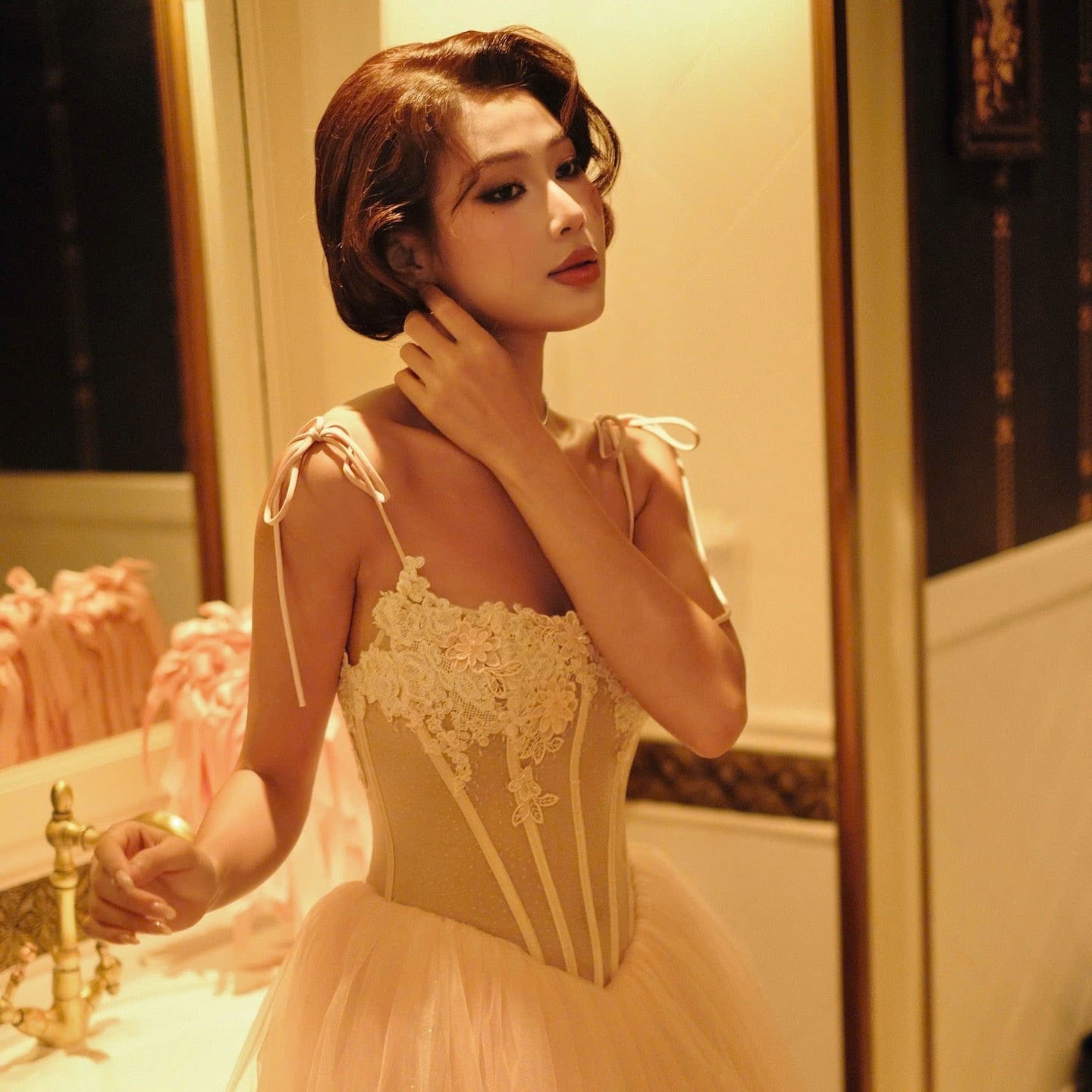 Lace Applique Corset Tulle Mini Dress