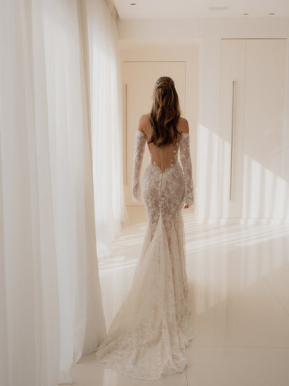 Off-the-Shoulder Long Sleeve Lace Mermaid Wedding Dress