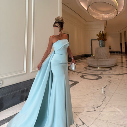 Strapless Asymmetric Bodice Gown with Back Train
