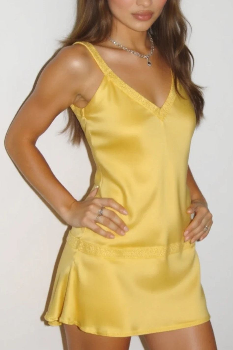 Lace-Trim Satin Slip Mini Dress with Open Back