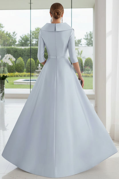 Dusty Blue Mermaid Overskirt Evening Gown with Sequin Skirt & 3/4 Sleeves