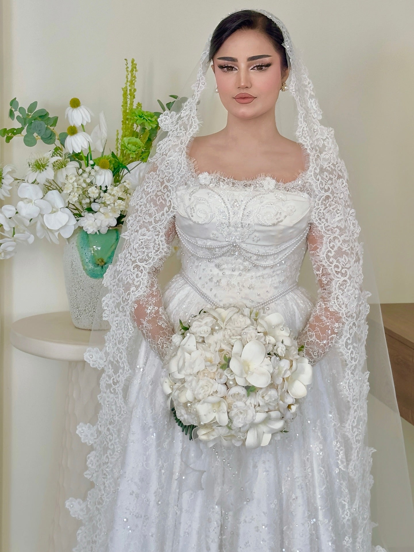 A-Line Lace Long Sleeve Corset Wedding Dress