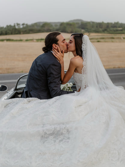 Strapless Lace A-Line Wedding Dress with Train