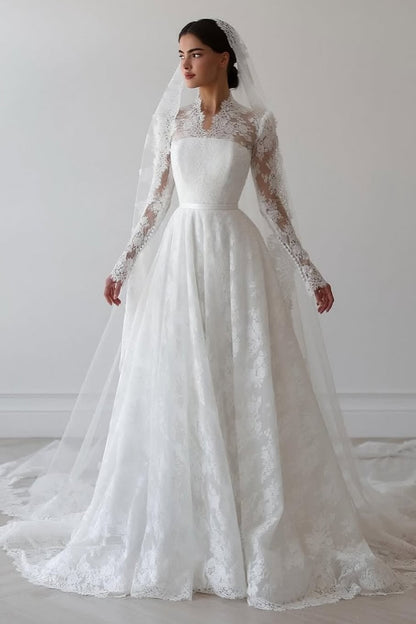 Lace Long Sleeve A-Line Wedding Dress
