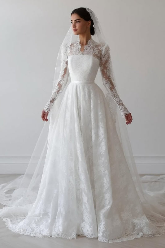 Lace Long Sleeve A-Line Wedding Dress