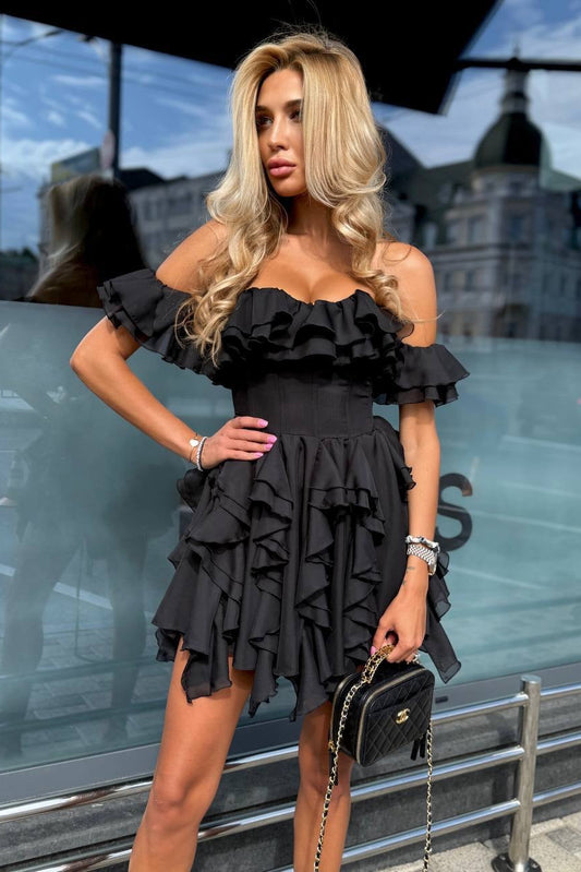 Corset Tiered Ruffle Off-the-Shoulder Mini Dress