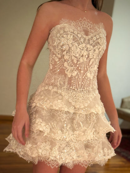 Strapless Tiered Lace Corset Mini Dress