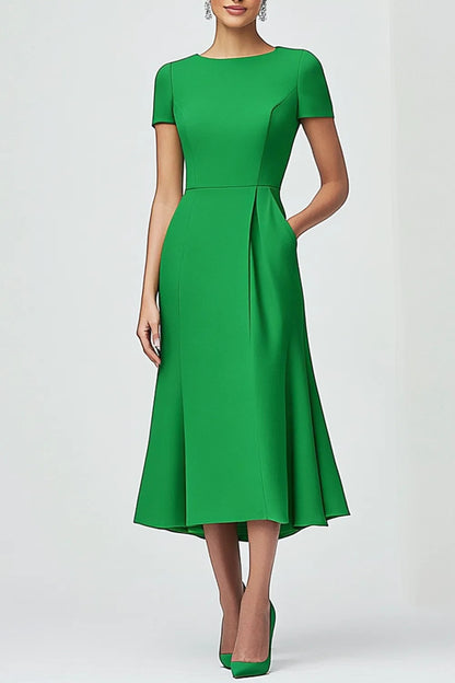 Short Sleeve Midi Dress with Pockets and Pleated Skirt