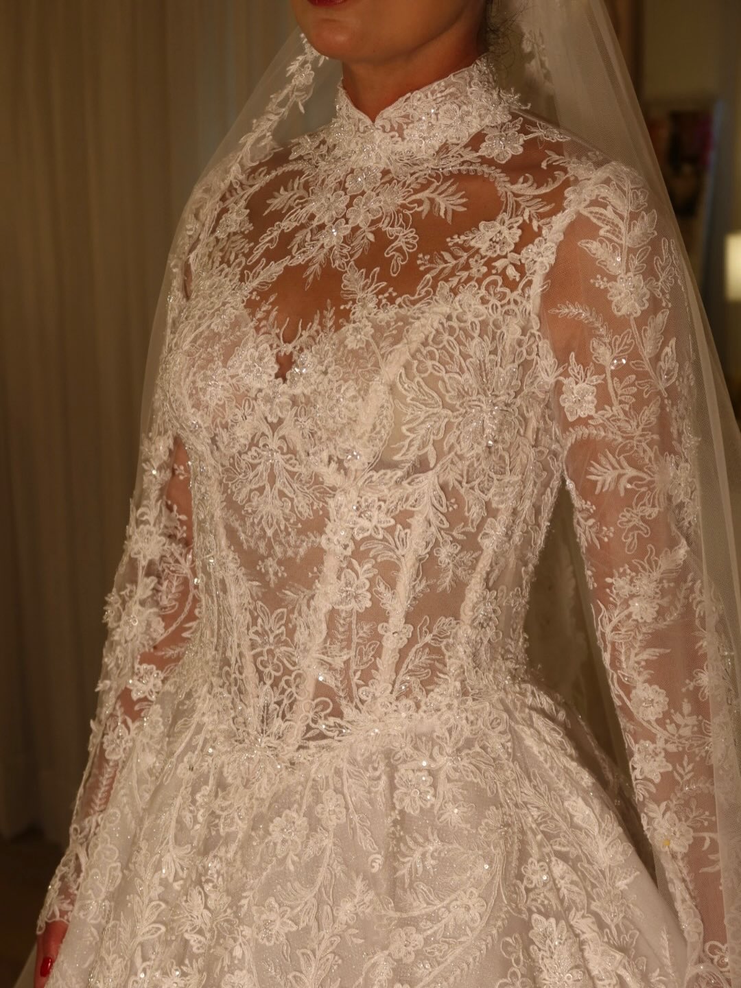 High Neck Lace Ball Gown Wedding Dress