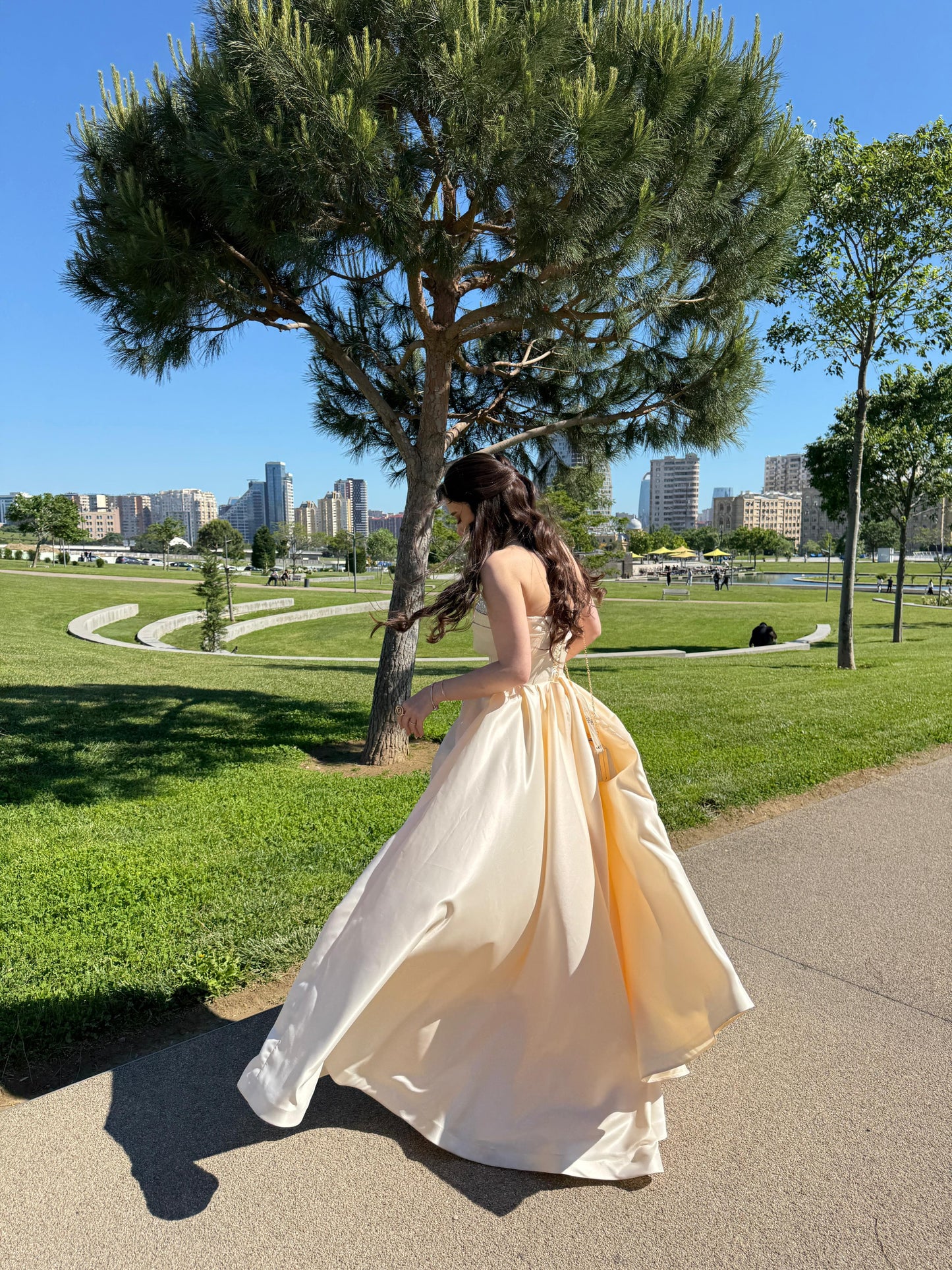 Satin Corset Ball Gown with Spaghetti Straps