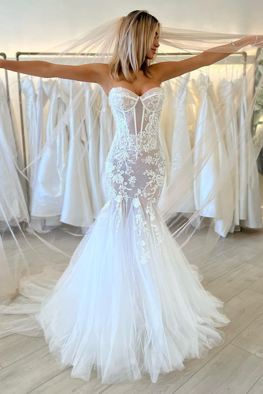 Strapless Lace Corset Mermaid Wedding Dress