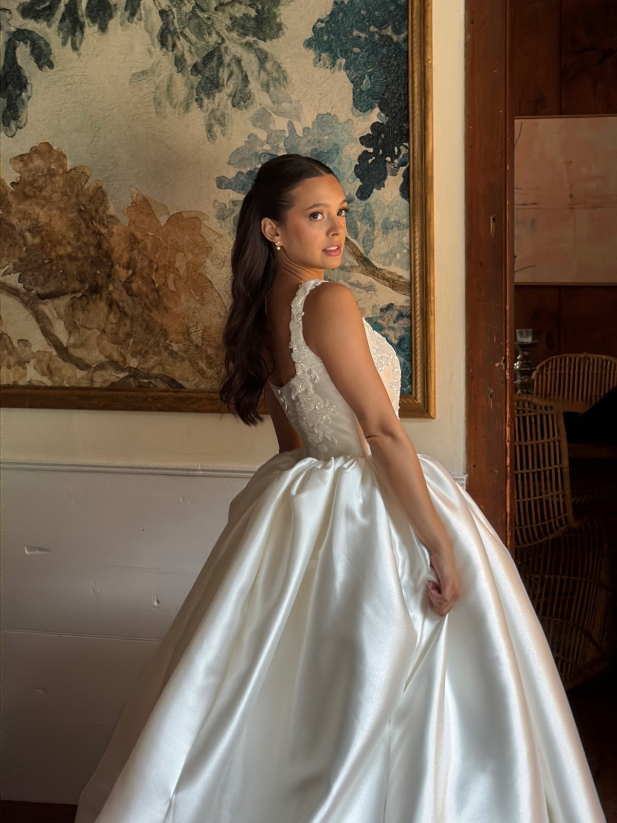 Beaded Bodice Satin Ball Gown Wedding Dress