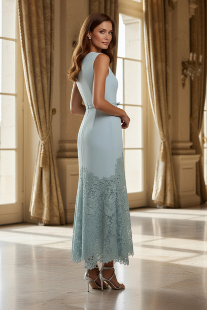 Sleeveless Asymmetric Lace Hem Midi Dress