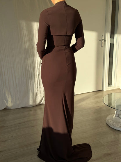 Ruched Cut-Out Maxi Dress with High Neck Bolero