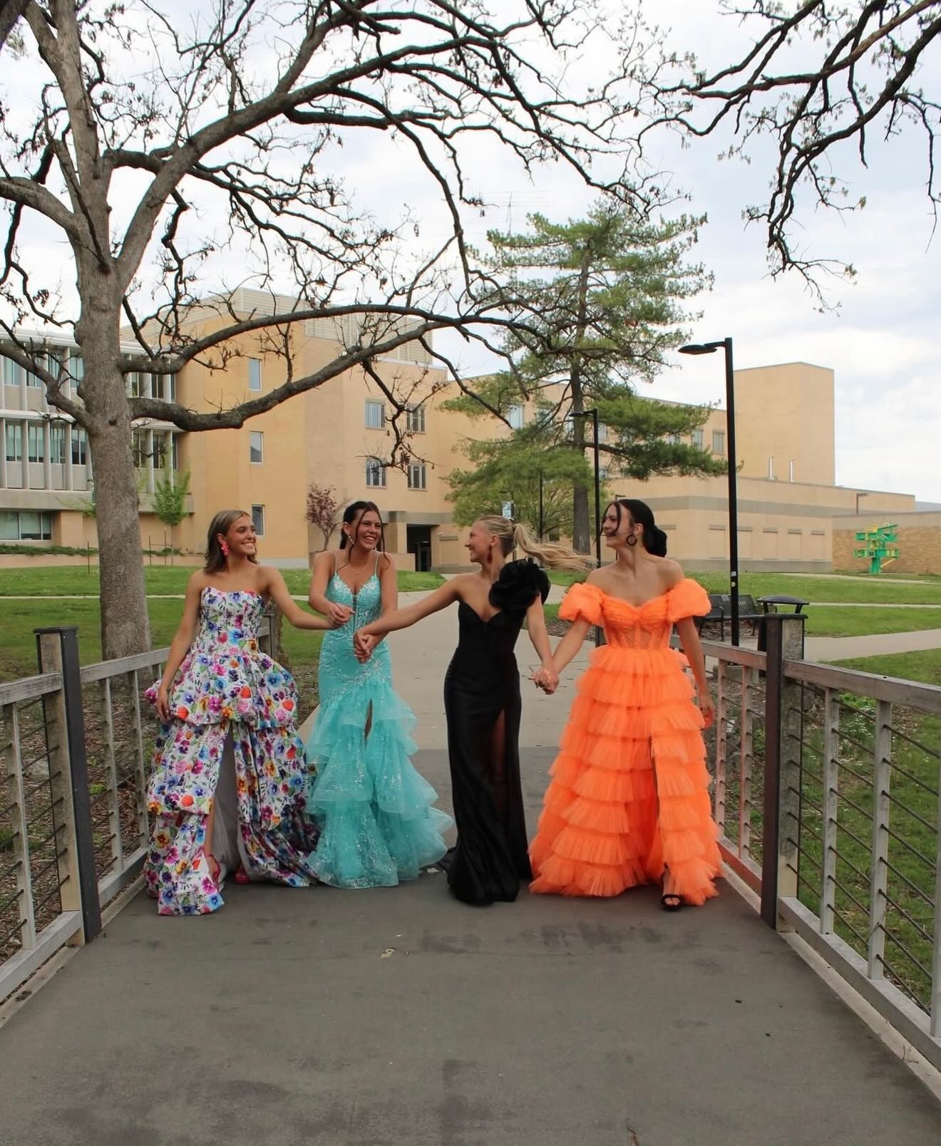 Strapless Floral Print High-Low Ball Gown