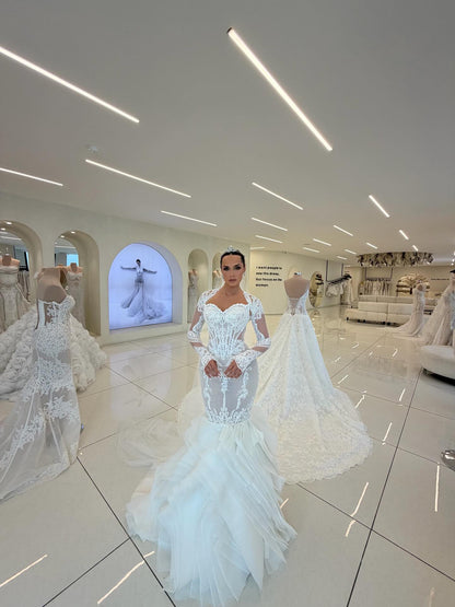 Lace Mermaid Wedding Dress with Ruffle Skirt