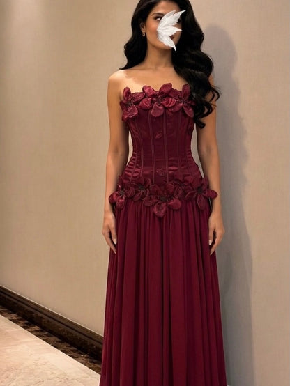 Strapless Corset A-Line Evening Gown with 3D Flowers