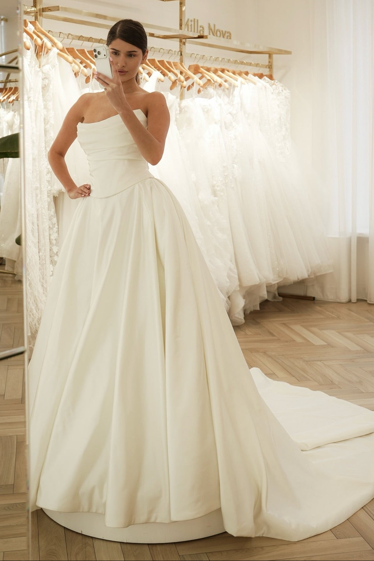 Strapless Satin Ball Gown Wedding Dress with Corset
