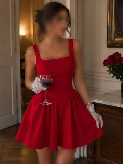 Square Neck Fit and Flare Mini Dress with Back Bow