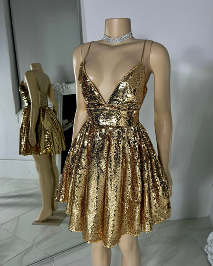 Sequin A-Line Homecoming Dress with Lace-Up Back