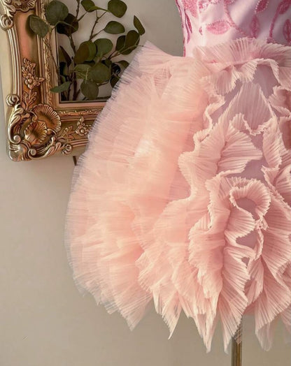 Strapless Embroidered Mini Dress with Ruffled Skirt