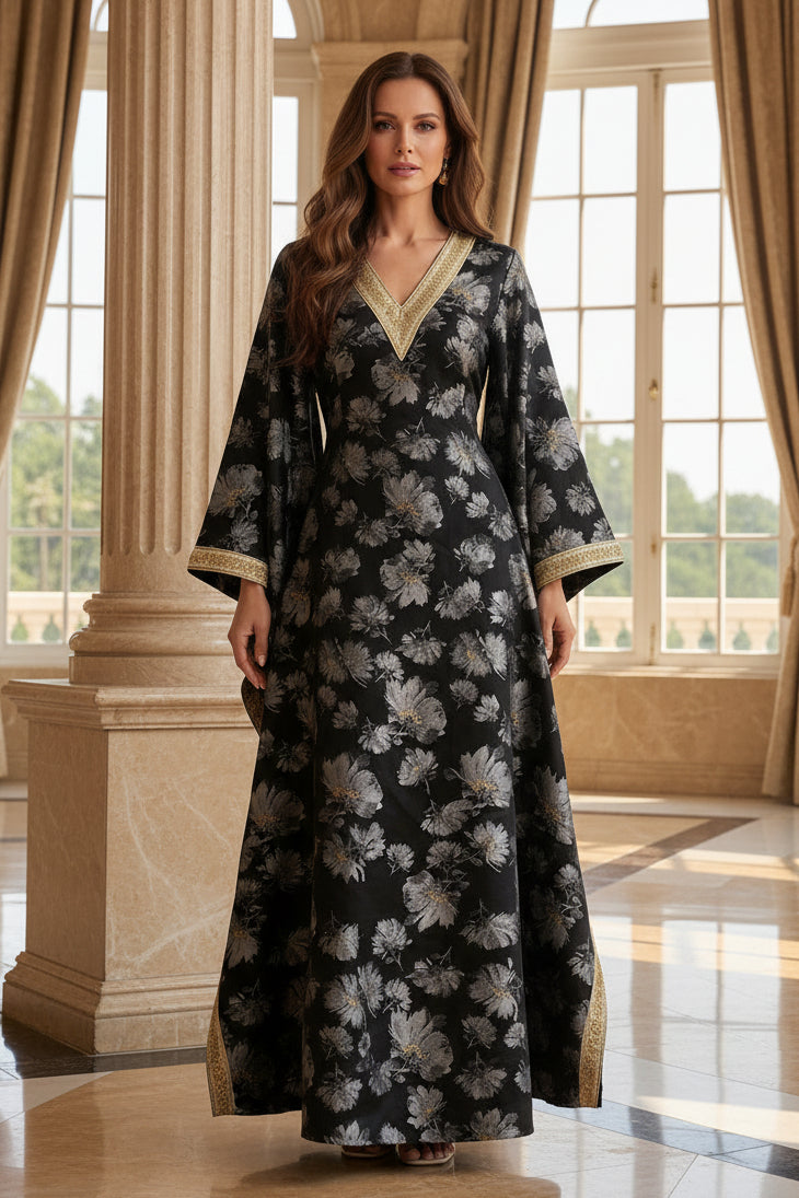 Floral Kaftan Maxi Dress with Bell Sleeves