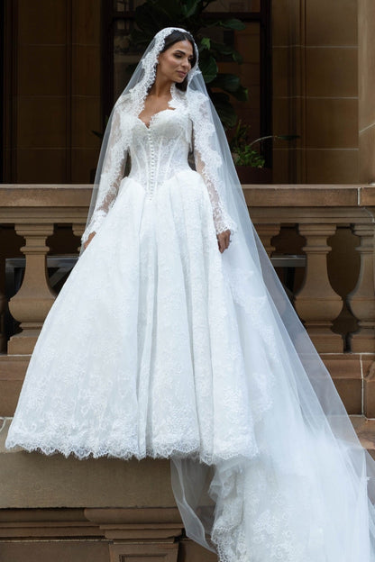 Lace Ball Gown Wedding Dress with Long Sleeves