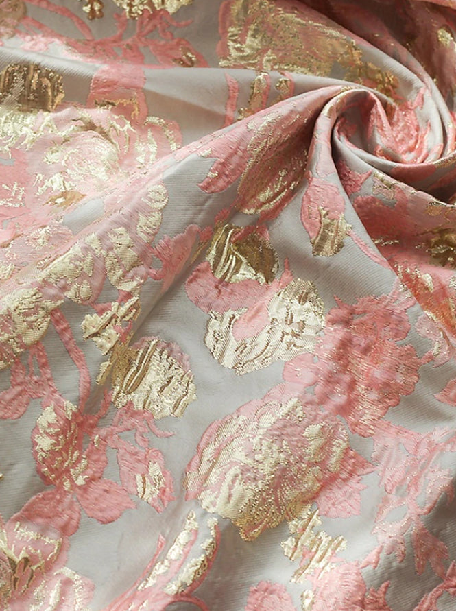 Metallic Floral Jacquard A-Line Evening Gown