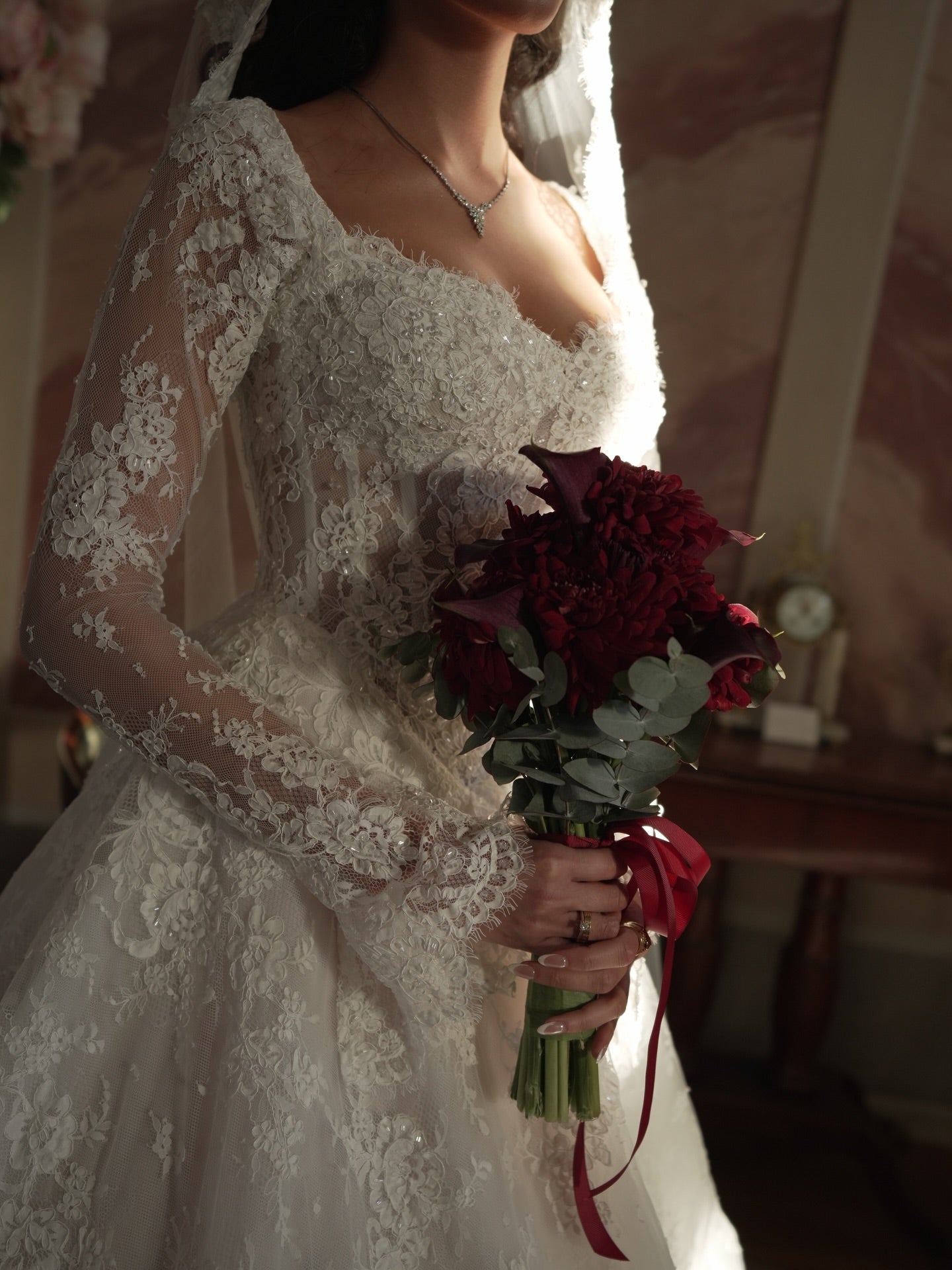 Long Sleeve Lace Ball Gown with Cathedral Train