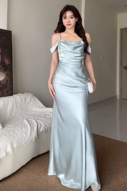 Cowl Neck Satin Maxi Dress with Dropped Sleeves