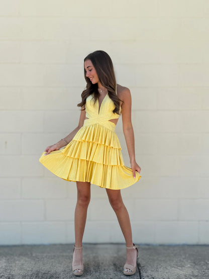 Halter Cutout Tiered Ruffle Mini Dress