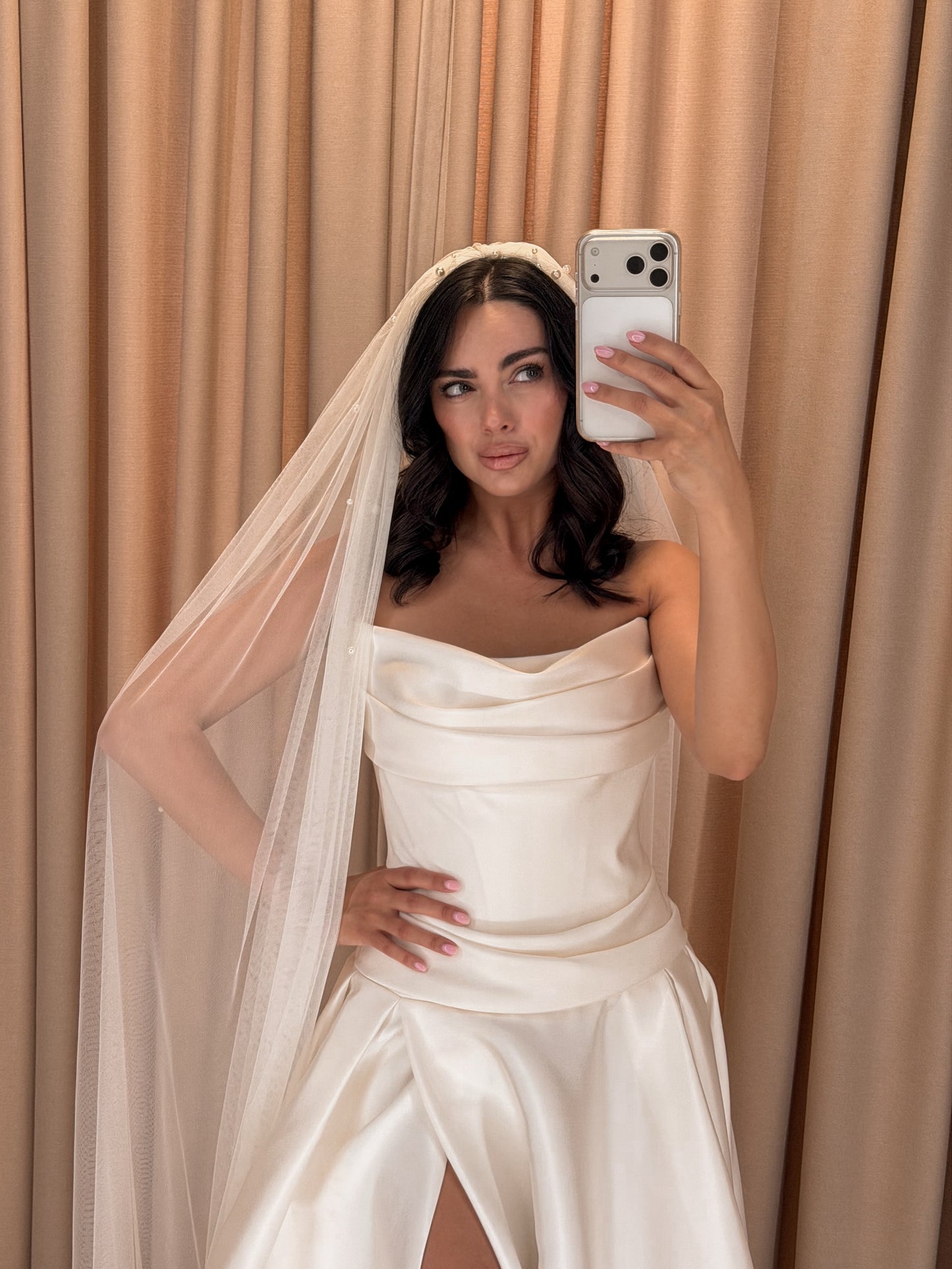 Strapless Satin A-Line Wedding Gown with High Slit