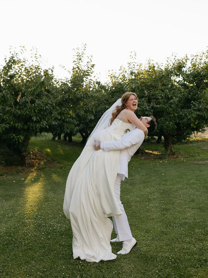 Off-the-Shoulder Satin Wedding Dress with Sweep Train