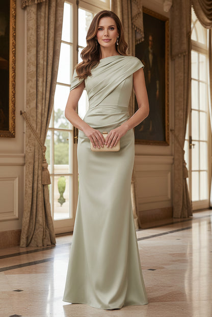 One-Shoulder Sheath Evening Gown, Pleated Satin Drape