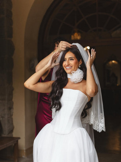 Strapless Corset Tulle Ball Gown Wedding Dress