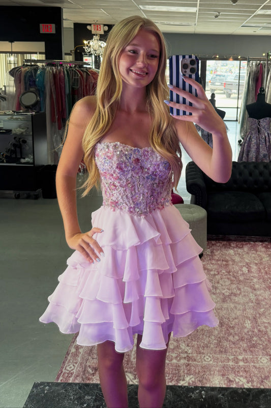 Strapless Corset Tiered Ruffled Homecoming Dress