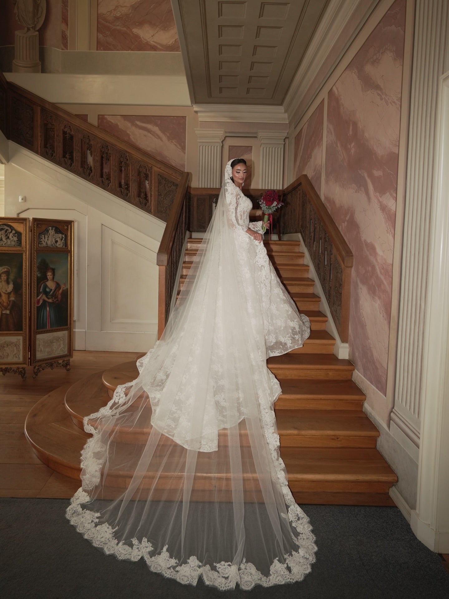 Long Sleeve Lace Ball Gown with Cathedral Train