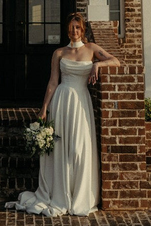 Strapless Wedding Gown with Floral Embroidered Train