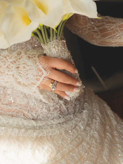 High-Neck Lace Ball Gown Wedding Dress