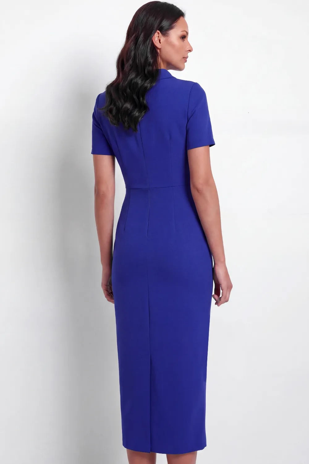 High Neck Short Sleeve Midi Sheath Dress