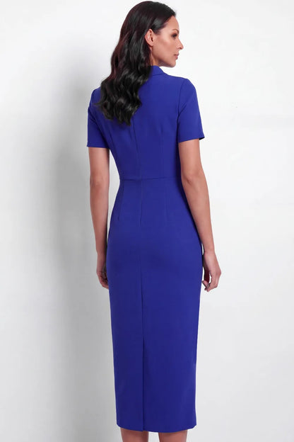 High Neck Short Sleeve Midi Sheath Dress