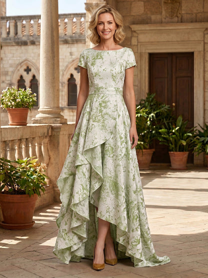 Bateau Neck Jacquard High-Low Evening Dress