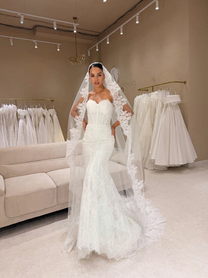 Lace High Neck Mermaid Wedding Dress with Overskirt