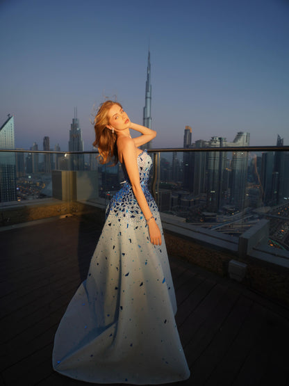Strapless Crystal Embellished A-Line Evening Gown